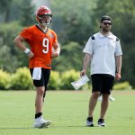 Joe Burrow of the Cincinnati Bengals and offensive coordinator Brian Callahan.