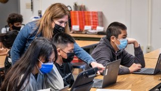 A teacher and students in California.