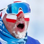 Poland's Dominik Bury competes in the men's 50km mass start free event on Feb. 19, 2022 at the Zhangjiakou National Cross-Country Skiing Centre for the 2022 Winter Olympic Games. The event was shortened to 30km due to high winds.