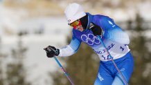 Clement Parisse of Team France in action during the Men's Cross-Country Skiing 50km Mass Start Free at the 2022 Winter Olympics, Feb. 19, 2022, in Zhangjiakou, China. The event distance has been shortened to 30k due to weather conditions.