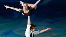 Russia's Evgenia Tarasova and Russia's Vladimir Morozov take part in the Figure Skating Gala Exhibition on day 16 of the 2022 Winter Olympics at Capital Indoor Stadium on Feb. 20, 2022, in Beijing, China.