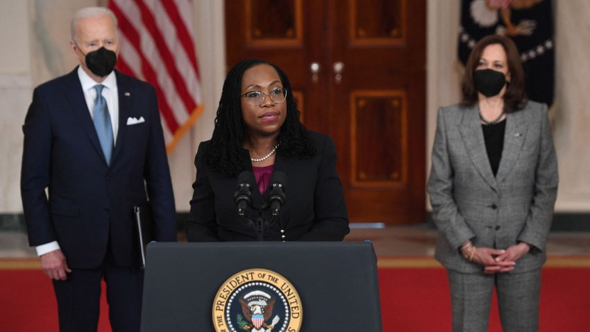 Judge Ketanji Brown Jackson, with President Joe Biden and Vice President Kamala Harris