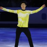 Nathan Chen makes his way to the podium to collect his gold medal during the ISU Grand Prix of Figure Skating Final, Dec. 7, 2019, in Turin, Italy.