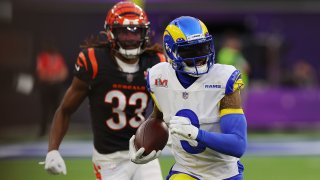 INGLEWOOD, CALIFORNIA – FEBRUARY 13: Odell Beckham Jr. #3 of the Los Angeles Rams runs with the ball in the second quarter during Super Bowl LVI against the Cincinnati Bengals at SoFi Stadium on February 13, 2022 in Inglewood, California. (Photo by Kevin C. Cox/Getty Images)