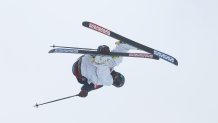 Birk Irving of Team United States performs a trick on their first run during the Men's Freeski Halfpipe final run on day 15 during the 2022 Winter Olympics at the Genting Snow Park H & S Stadium in Zhangjiakou, China on Feb. 19, 2022.