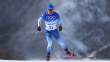 Jules Lapierre of Team France competes during the Men's Cross-Country Skiing 50km Mass Start Free on Day 15 of the Beijing 2022 Winter Olympics at The National Cross-Country Skiing Centre on February 19, 2022 in Zhangjiakou, China. The event distance has been shortened to 30k due to weather conditions.