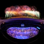 A firework display is seen above the stadium during the Beijing 2022 Winter Olympics Closing Ceremony, Feb. 20, 2022, in Beijing, China.