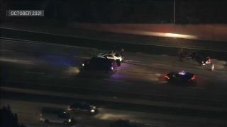 Authorities investigate a freeway shooting in Oakland.