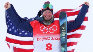 David Wise of Team USA after winning silver in the men’s freeski halfpipe event at the 2022 Winter Olympics.