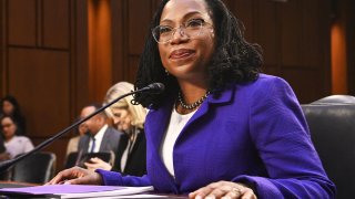 Judge Ketanji Brown Jackson arrives for a Senate Judiciary Committee hearing on her nomination to become an Associate Justice of the Supreme Court on Capitol Hill in Washington, D.C, on Monday.