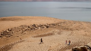 cracked mud near Lake Oroville's shore