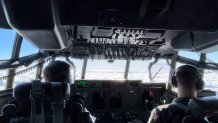 View from the flight deck on the WC-130J.