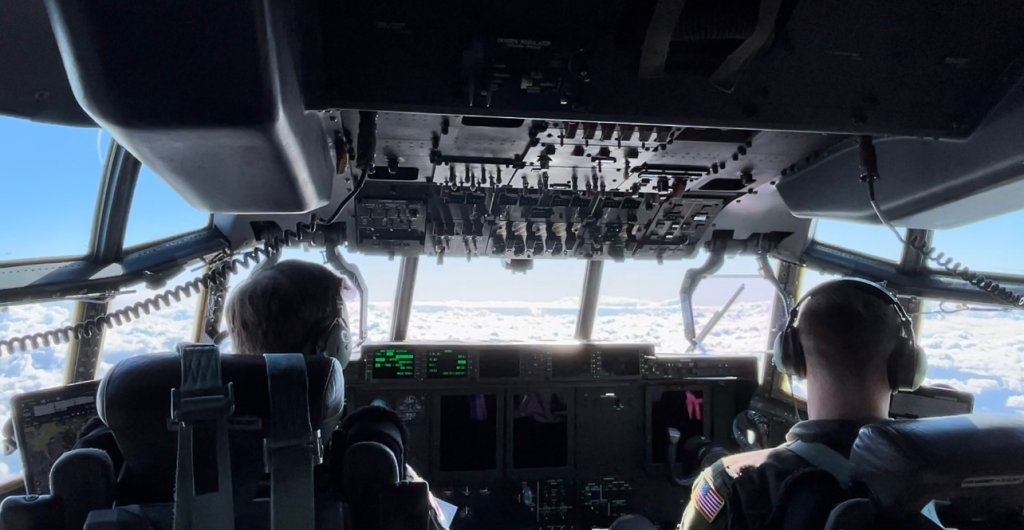View from the flight deck on the WC-130J.