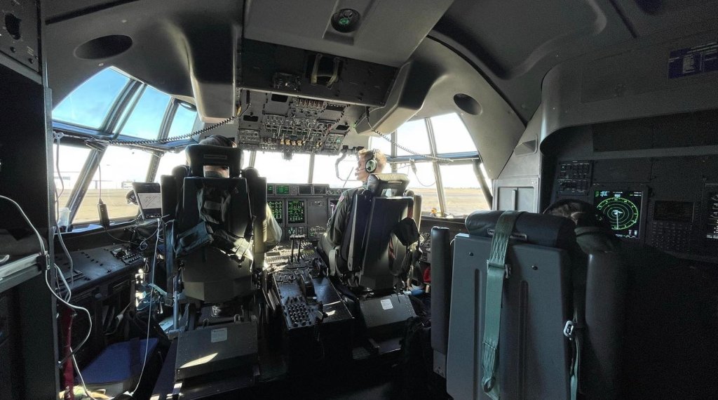Inside the cockpit of the Hurricane Hunters WC-130J.