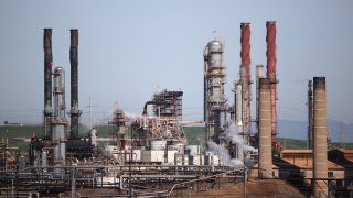 A view of the Chevron refinery on November 17, 2021 in Richmond, California. (Photo by Justin Sullivan/Getty Images)