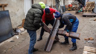 barricades against tanks, at a metal factory Lviv