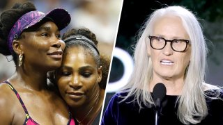 Jane Campion, right, came under social media fire when the director made a comment to Venus and Serena Williams, left, during her acceptance speech for Best Director at the Critics Choice Awards.
