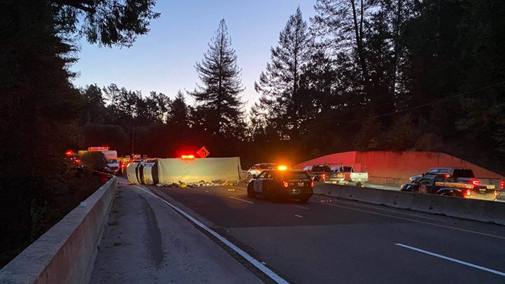 US Mail Big-Rig Overturns, Shuts Down SB Highway 17 South of Los Gatos - Vimarsana News