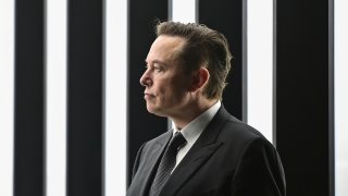 Elon Musk, Tesla CEO, attends the opening of the Tesla factory Berlin Brandenburg in Gruenheide, Germany, Tuesday, March 22, 2022. The first European factory in Gruenheide, designed for 500,000 vehicles per year, is an important pillar of Tesla's future strategy.
