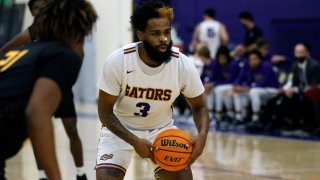 This photo provided by San Francisco State University shows San Francisco State basketball player Breyon Jackson preparing to shoot a free throw against Cal State Dominguez Hills on Jan. 13, 2022, in San Francisco. Julia Shwayder, a lacrosse player at Los Angeles’ Occidental College in Los Angeles, and Jackson, are the recipients of the first CalHOPE Courage Award.