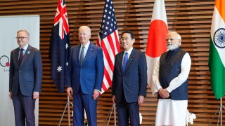 Australian Prime Minister Anthony Albanese (L), US President Joe Biden (2nd-L), Japanese Prime Minister Fumio Kishida (2nd-R) and Indian Prime Minister Narendra Modi