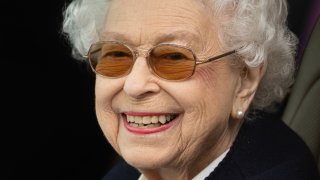 Queen Elizabeth II seen at the Royal Windsor Horse Show at Home Park on May 13, 2022, in Windsor, England. She celebrates 70 years of service as England's monarch.