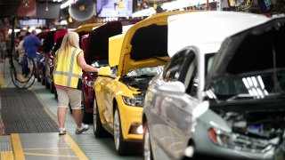 Ford Mustangs go through assembly at the Ford Flat Rock Assembly Plant August 20, 2015 in Flat Rock, Michigan.
