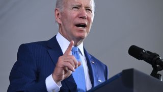 US President Joe Biden speaks at the US Coast Guard (USCG) change of command ceremony at