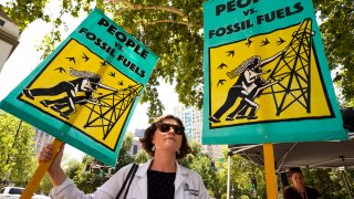 Climate activists demonstrating outside