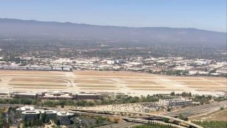 An aerial view of Mineta San Jose International Airport. (June 15, 2022)