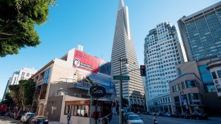 A billboard funded by Airbnb shows opposition to Proposition F in downtown San Francisco, California.