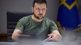Ukraine’s President Volodymyr Zelenskyy attends the NATO summit via video link, as Russia’s attack on Ukraine continues, in Kyiv, Ukraine June 29, 2022.