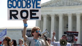 Anti-abortion activists demonstrate outside the Supreme Court of the United States in Washington, June 13, 2022.