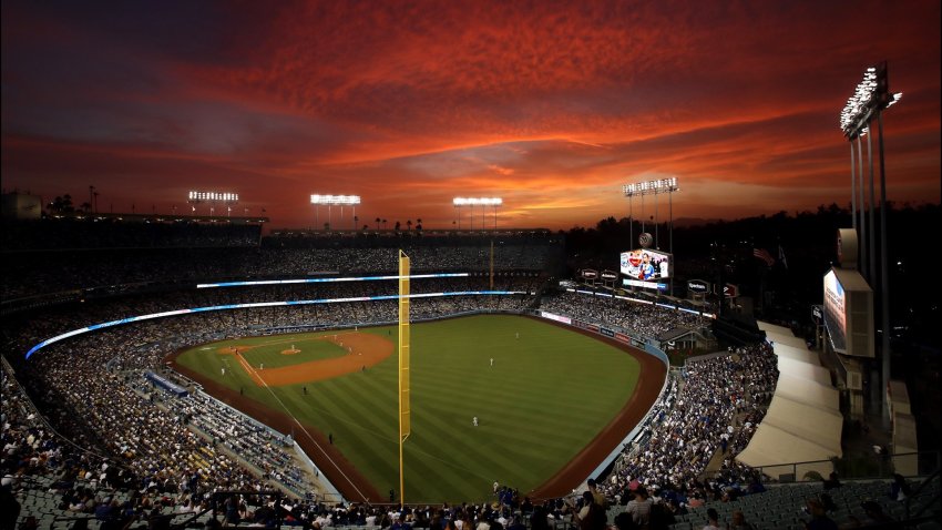 Double Rainbow Appears Behind Dodger Stadium on Opening Day – NBC