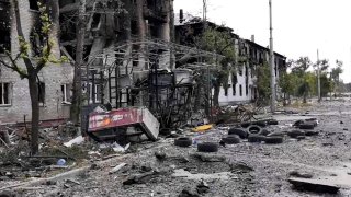 damaged residential buildings are seen in Lysychansk, Luhansk region, Ukraine