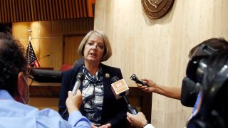 FILE – In this May 26, 2020, file photo, Arizona Senate President Karen Fann, R-Prescott, speaks to the media in Phoenix.