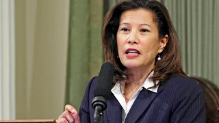 California Supreme Court Chief Justice Tani Gorre Cantil-Sakauye delivers her State of the Judiciary address at the Capitol in Sacramento, Calif., on March 23, 2015. The California Supreme Court’s chief justice said Wednesday, July 27, 2022, that she will not seek a second 12-year term in November and will conclude her current term of office on January 1.