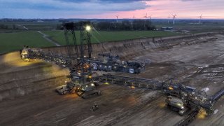 An excavator photographed at a lignite mine operated by RWE on April 8, 2022. RWE says it wants to be carbon neutral by 2040.