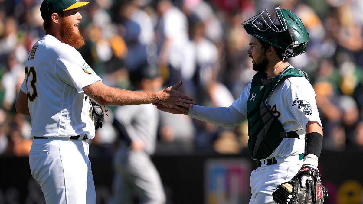 Tony Kemp and Shea Langeliers of the Oakland Athletics celebrate News  Photo - Getty Images
