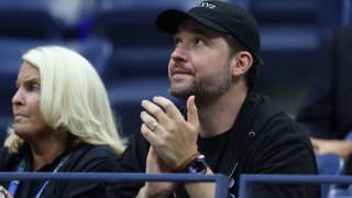 Alexis Ohanian, husband of Serena Williams of the United States, is seen prior to Serena's match agains Danka Kovinic of Montenegro during the Women's Singles First Round on Day One of the 2022 US Open at USTA Billie Jean King National Tennis Center on August 29, 2022 in the Flushing neighborhood of the Queens borough of New York City.