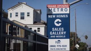 Signage is displayed outside the PulteGroup Inc. Metro housing development in Milpitas, California.