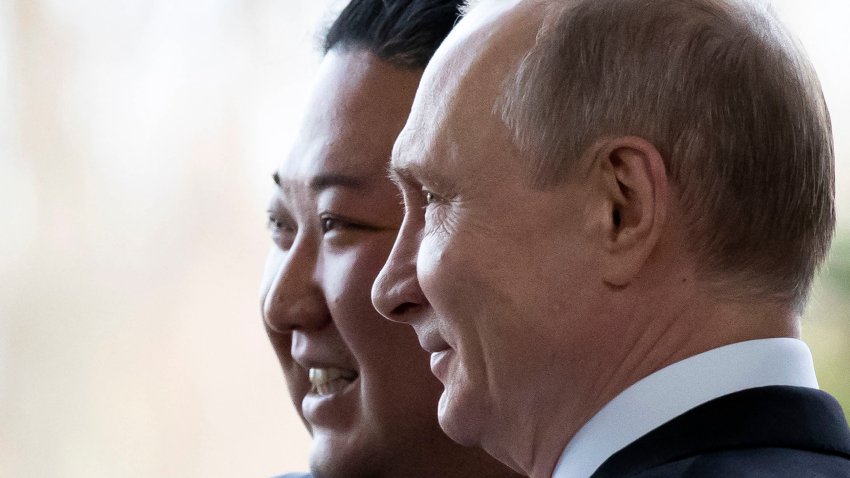 Russian President Vladimir Putin and North Korean leader Kim Jong Un held talks in 2019.