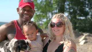 Amber and Jaylyn Bush with their daughter, Journey, and dog, Louie