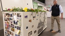 Return Home CEO Micah Truman shows a demonstration "vessel" for the deceased, that has been decorated with flowers, family photos and sports-team logo by Return Home, during a tour of the funeral home which specializes in human composting in Auburn, Washington on March 14, 2022. - Washington in 2019 became the first in the United States to make it a legal alternative to cremation. (Photo by Jason Redmond / AFP) (Photo by JASON REDMOND/AFP via Getty Images)