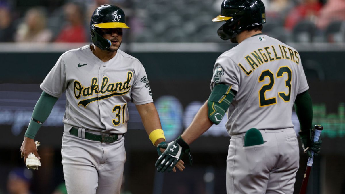 Tony Kemp and Shea Langeliers of the Oakland Athletics celebrate News  Photo - Getty Images