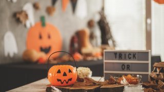 Shot of a table with Halloween decoration.