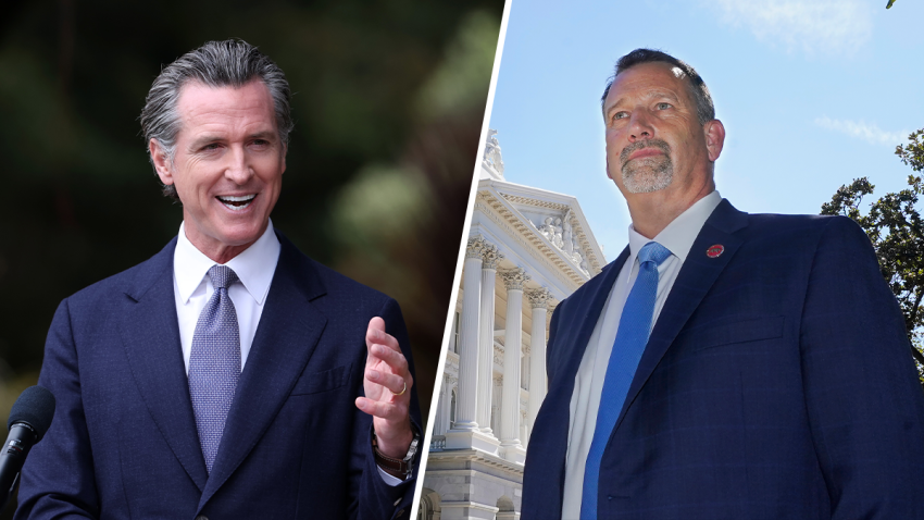 CA Gov. Newsom (L) and Republican gubernatorial candidate, state Sen. Brian Dahle (R)