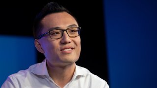 Tony Xu, co-founder and chief executive officer of DoorDash Inc., smiles during the Wall Street Journal Tech Live conference in Laguna Beach, California, U.S., on Tuesday, Oct. 22, 2019.