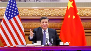 Chinese President Xi Jinping meets with U.S. President Joe Biden via video link, in Beijing, capital of China, Nov. 16, 2021.