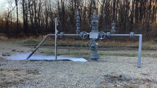 This Nov. 7, 2022, photo, released by the Pennsylvania Department of Environmental Protection shows a methane leak at a well owned by Equitrans Midstream at their Rager Mountain storage facility near Jackson Township, Pa.